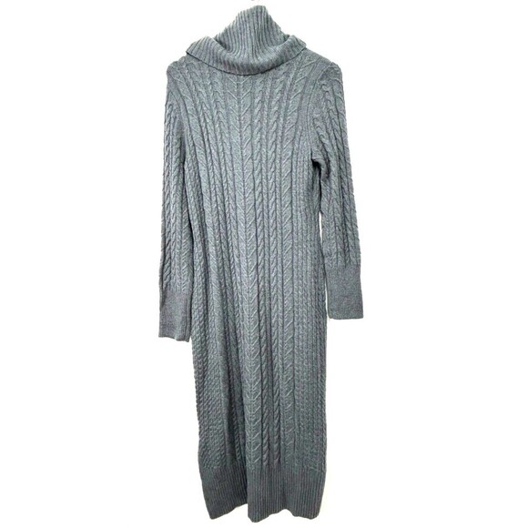 Tahari Women Size L Sweater Dress Storm Gray Cable Knit Cowl Neck Midi Sheath T3 - Picture 5 of 12